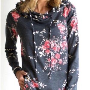 SALE//Floral Striped Splicing Hoodie
